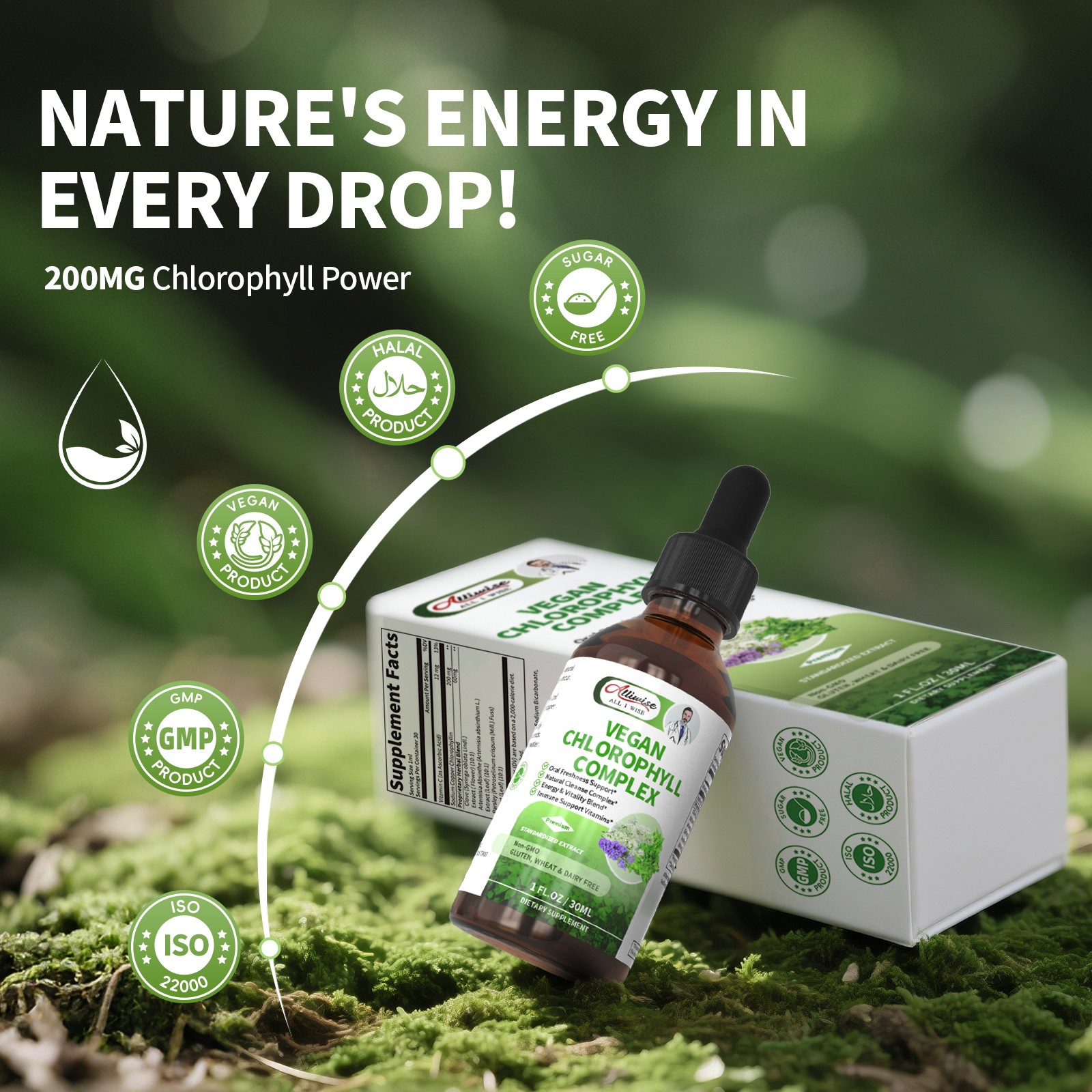 Chlorophyll Liquid Drops 2-Pack 200mg – Immune Support, Detox & Antioxidant