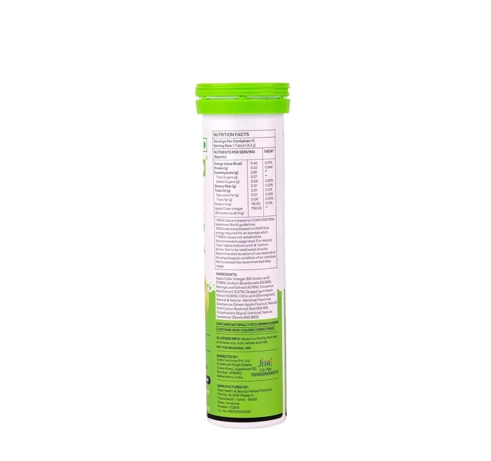 OZiva ACV Moringa Effervescent Tablets Green Apple 60 Tablets 4 Pack