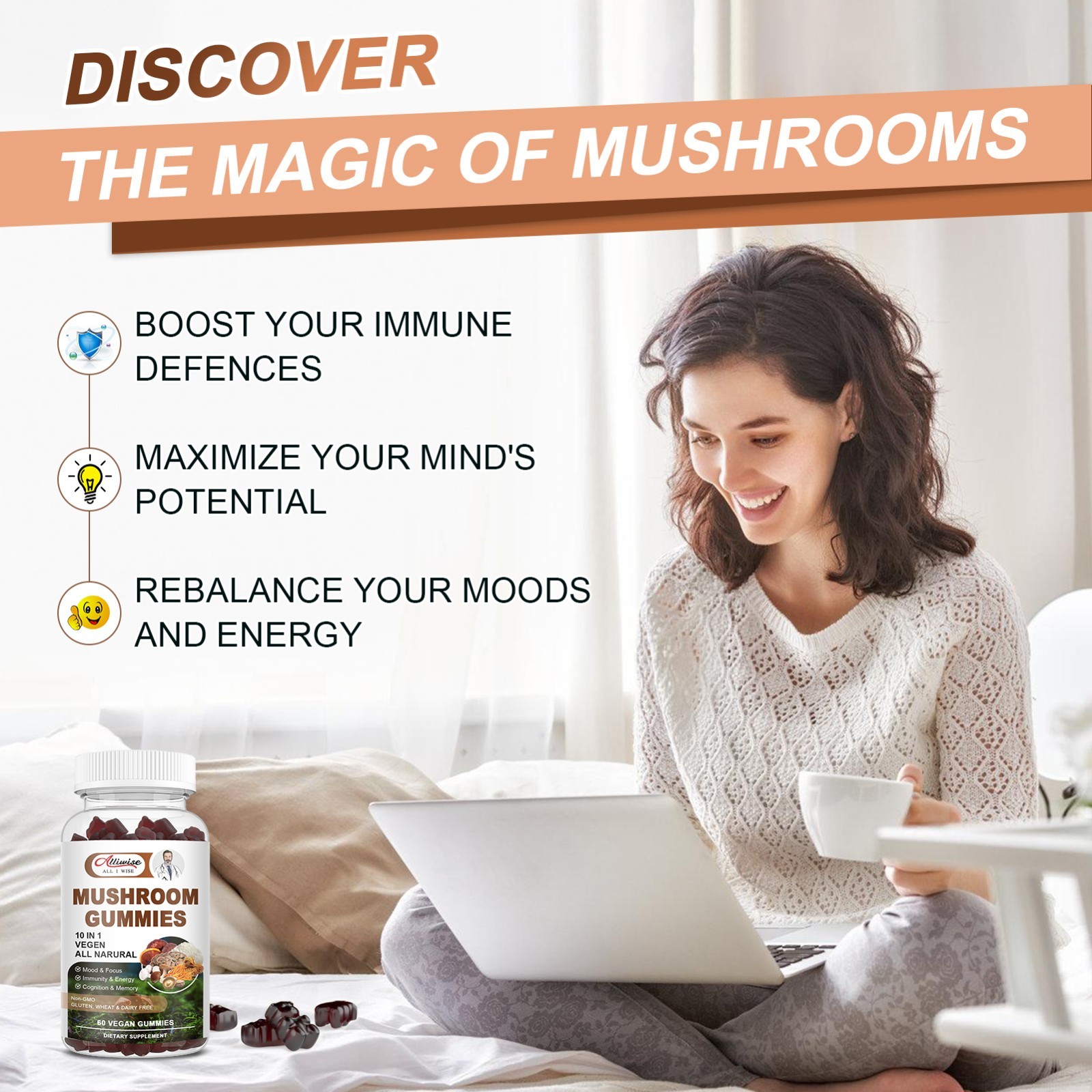 Mushroom Extract Complex Gummies Lions Mane Chaga Reishi Focus Memory Immunity