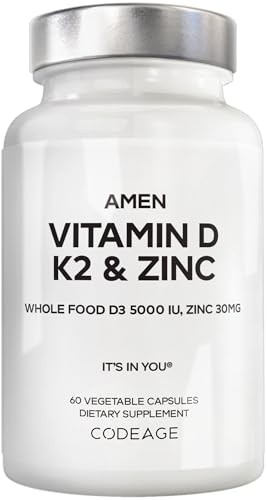 Amen Vitamin D, K2 & Zinc, Cholecalciferol D3 5000 IU, Organic Whole Food Blend