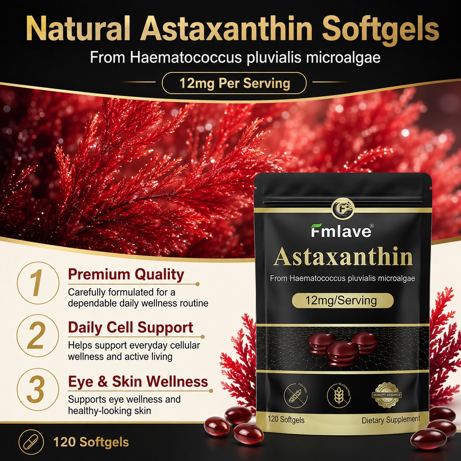 Astaxanthin Supplement from Algae Antioxidant Activity, Skin & Eye Health 120 ct