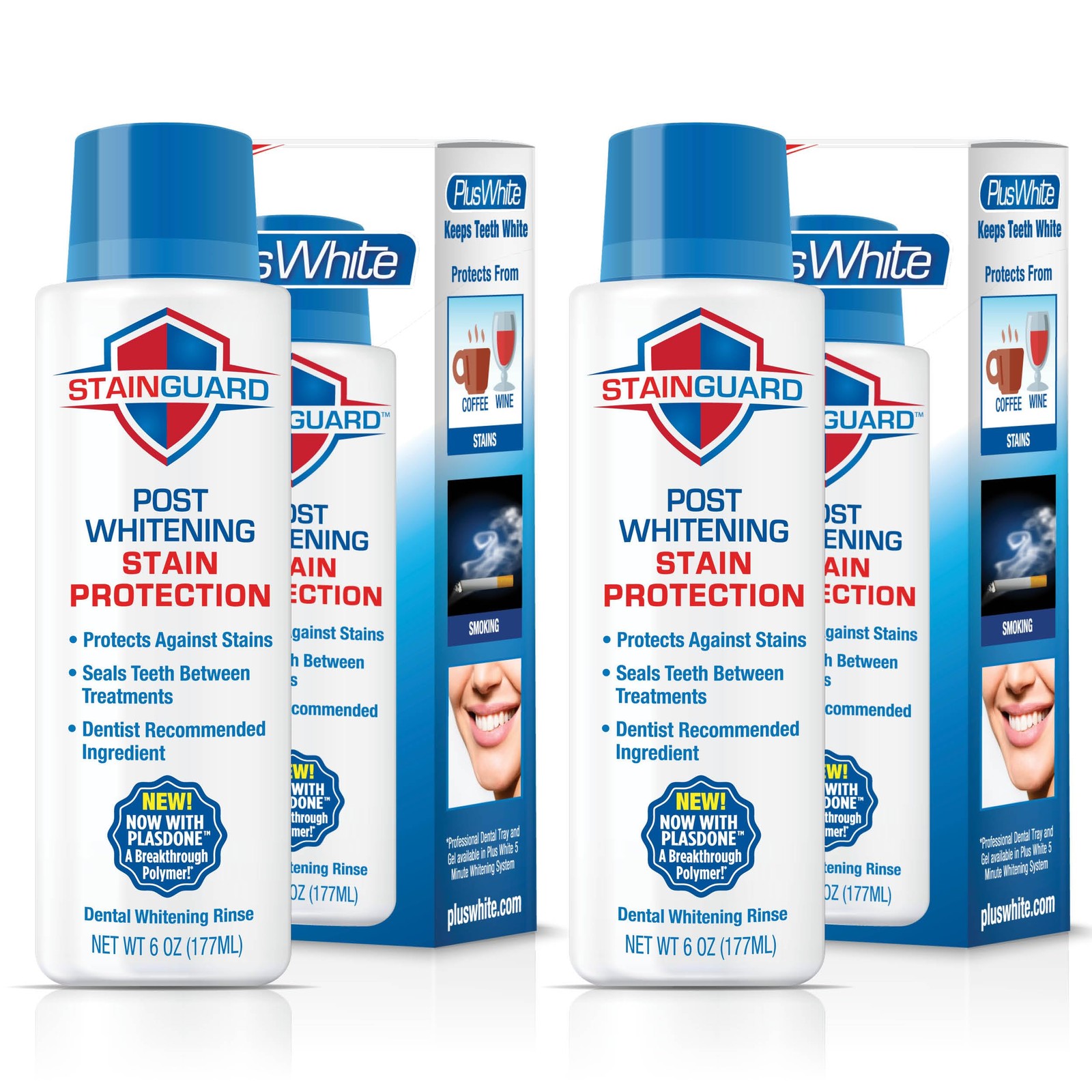 Plus White Stain Guard Post Whitening Rinse 6 Fl Oz (Pack of 2), Clear
