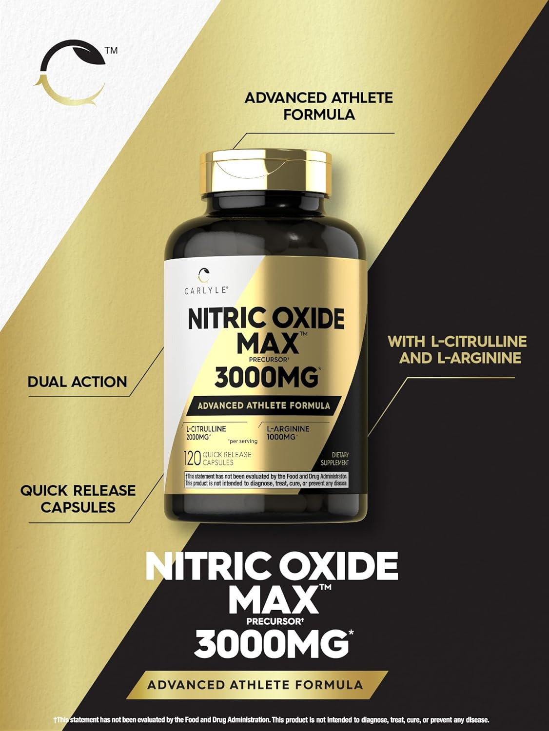 Carlyle Nitric Oxide Supplement 3000Mg | 120 Capsules | with L-Arginine & L-Citr
