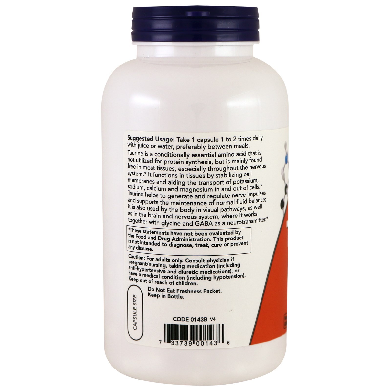 Now Foods Taurine Double Strength 1 000 mg 250 Veg Capsules GMP Quality Assured,