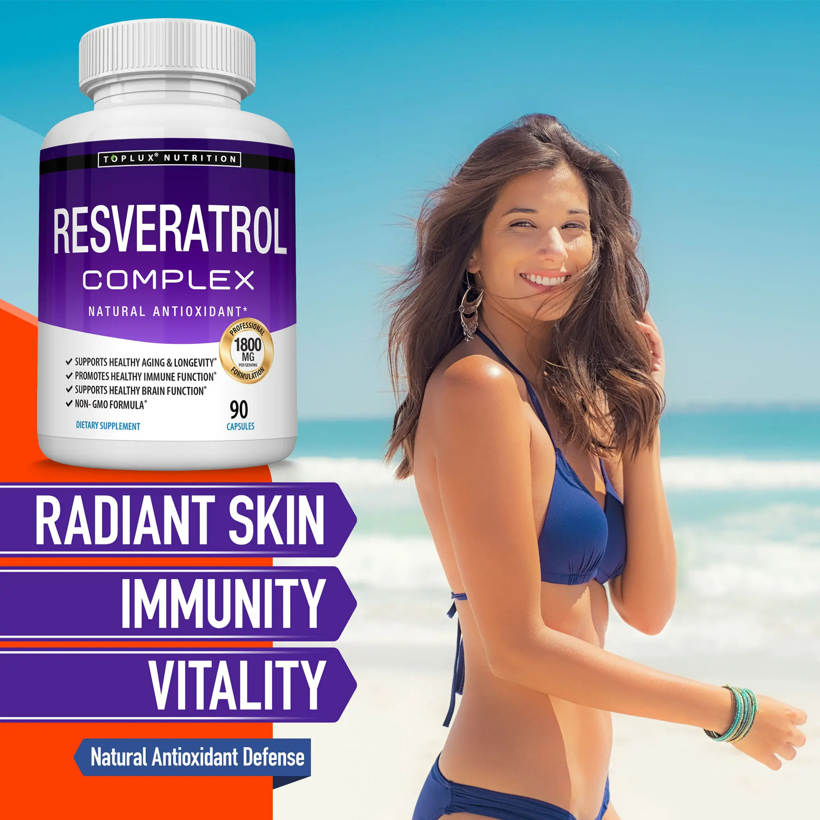 1800mg High Strength Resveratrol Supplement Natural Antioxidant Daily BodySuppot