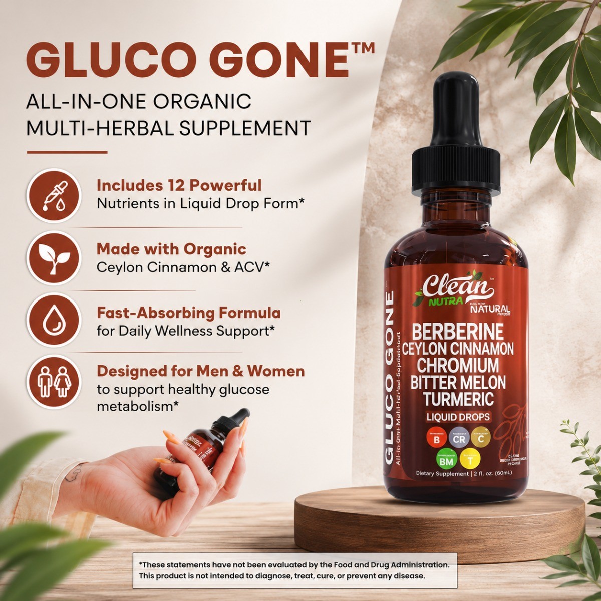 Clean Nutra Gluco Gone Liquid, Berry Cinnamon Flavor Easy Mix Daily Wellness