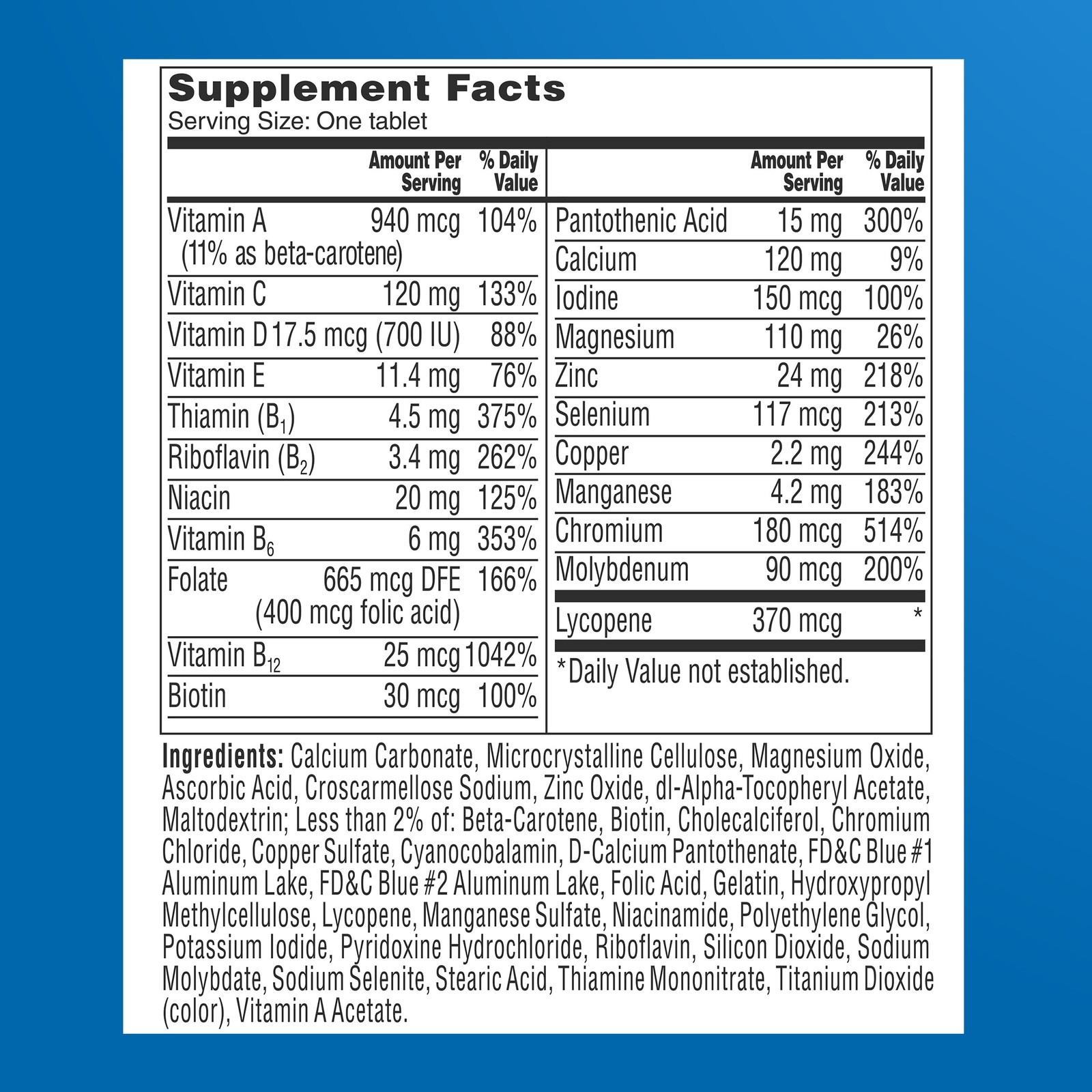 Men’s 50+ Multivitamins, Supplement with A, C, D, E and Zinc for Immune Healt…