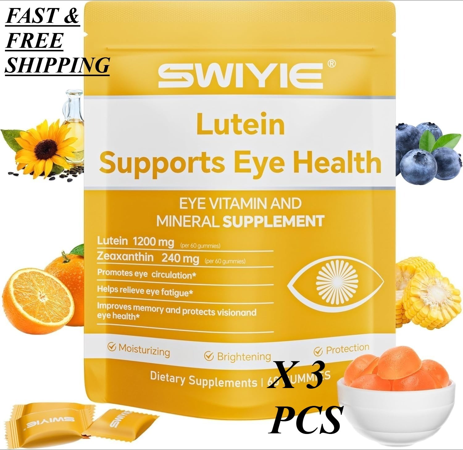 LUXRY SWIYIE Lutein Gummies – Eye Health Support with Lutein&Zeaxanthin, 60 Gums