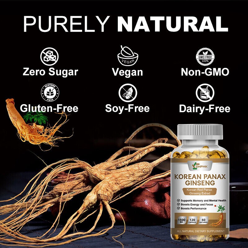 Korean Red Panax Ginseng 360 Capsules – 1600mg Extra Strength NON-GMO No Fillers