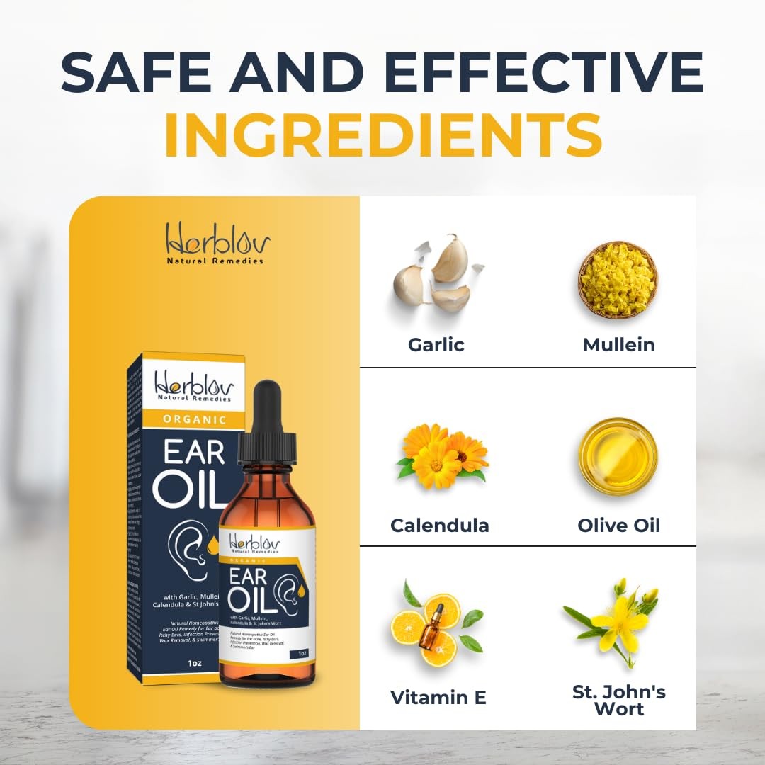 Organic Ear Oil for Infections – Natural Eardrops 1 Fl Oz (Pack of 1)