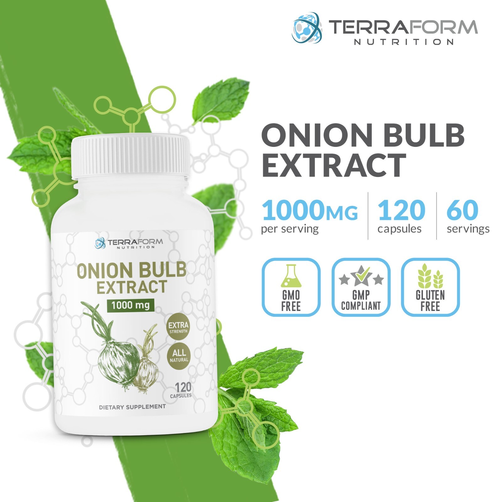 1000mg Onion Powder Herbal Supplement Dried Onion Bulb (Allium Cepa) – 120 Caps