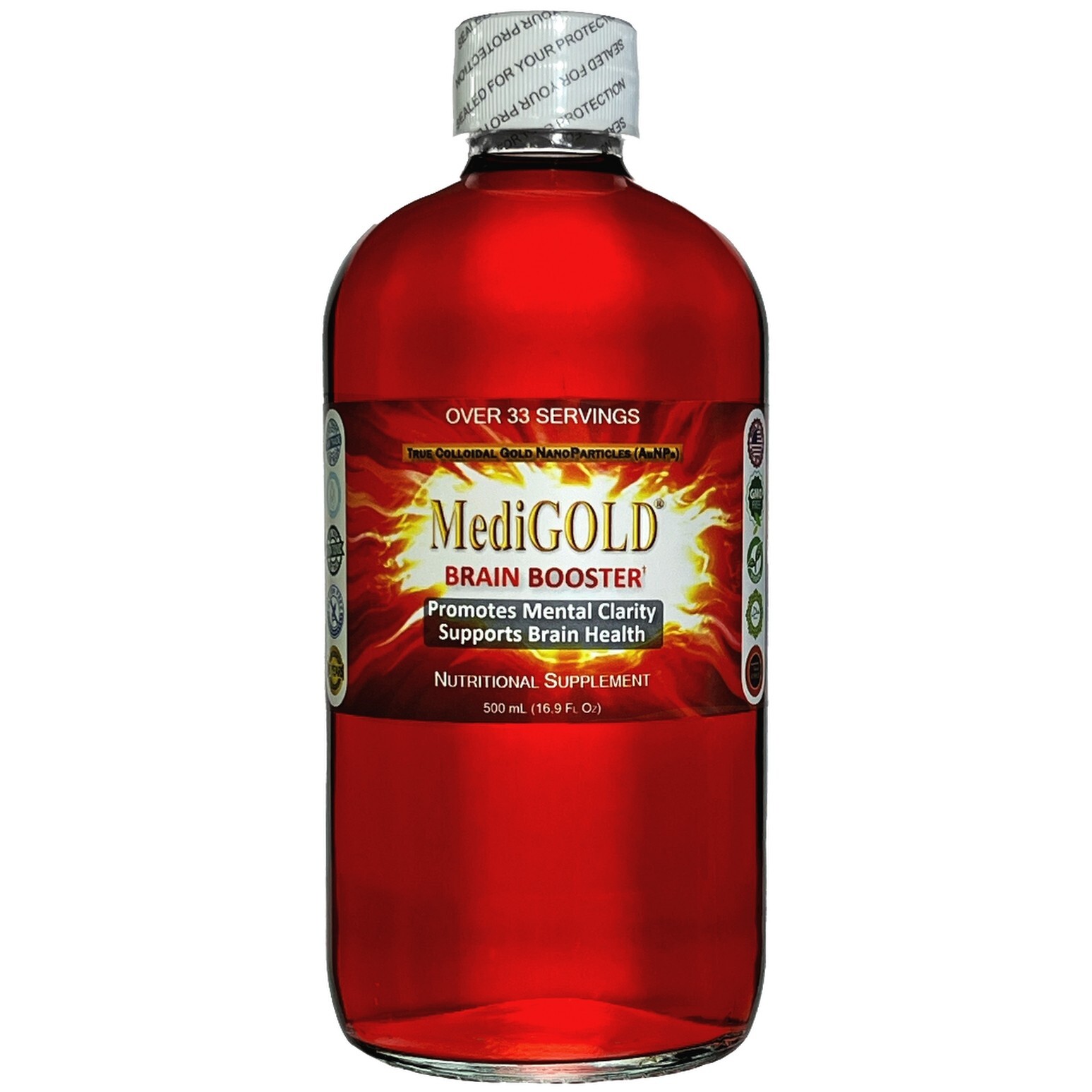 MediGOLD® Brain Booster True Colloidal Gold AuNP Nutrient: 500 mL in Plastic