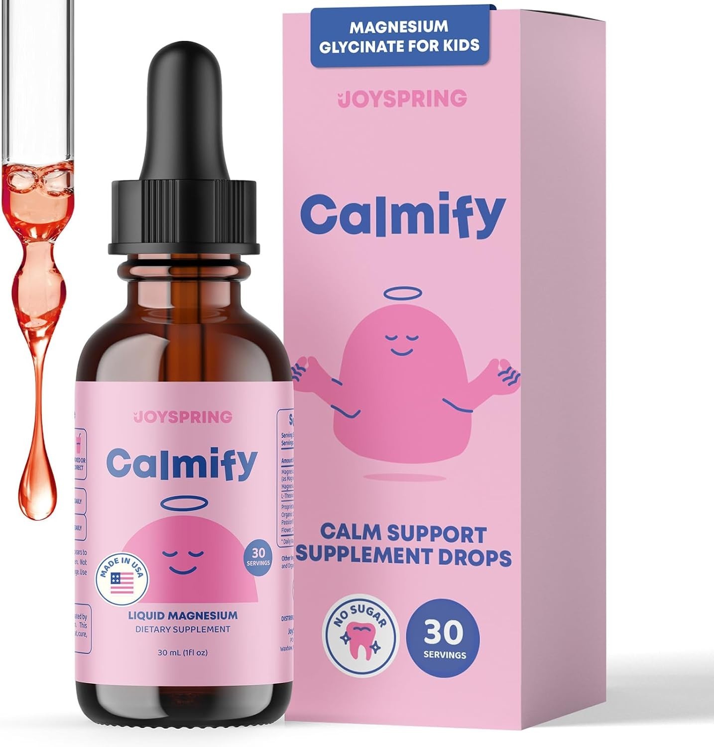 JoySpring Calmify Kids Magnesium Glycinate Liquid L-Theanine 1oz 30 Servings