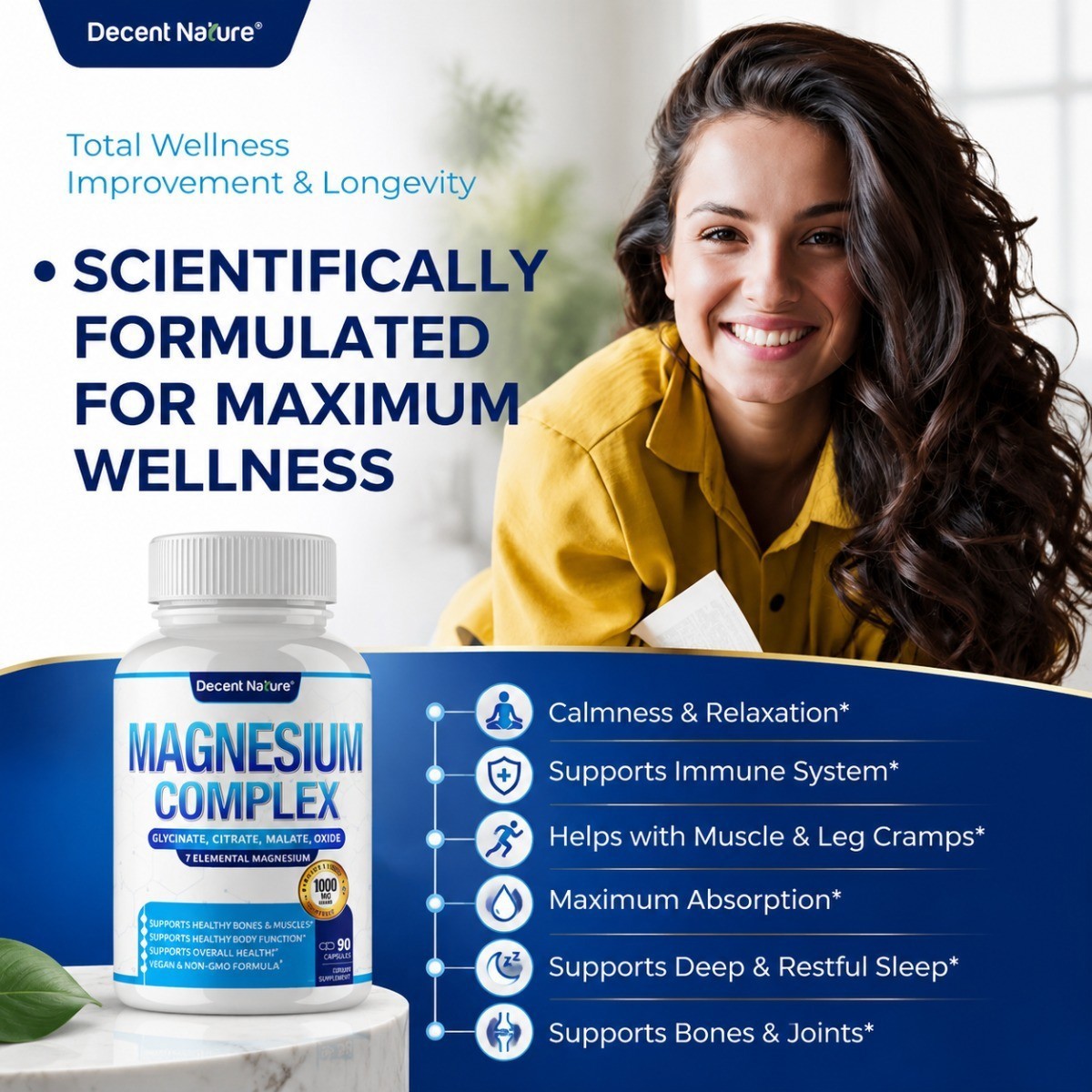 Advanced Magnesium 7 Complex – 1000mg Glycinate Formula Supplement