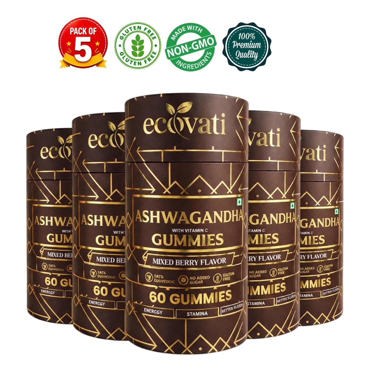 5 Pack Eco .vati Ashwagandha Gummies 300 Count