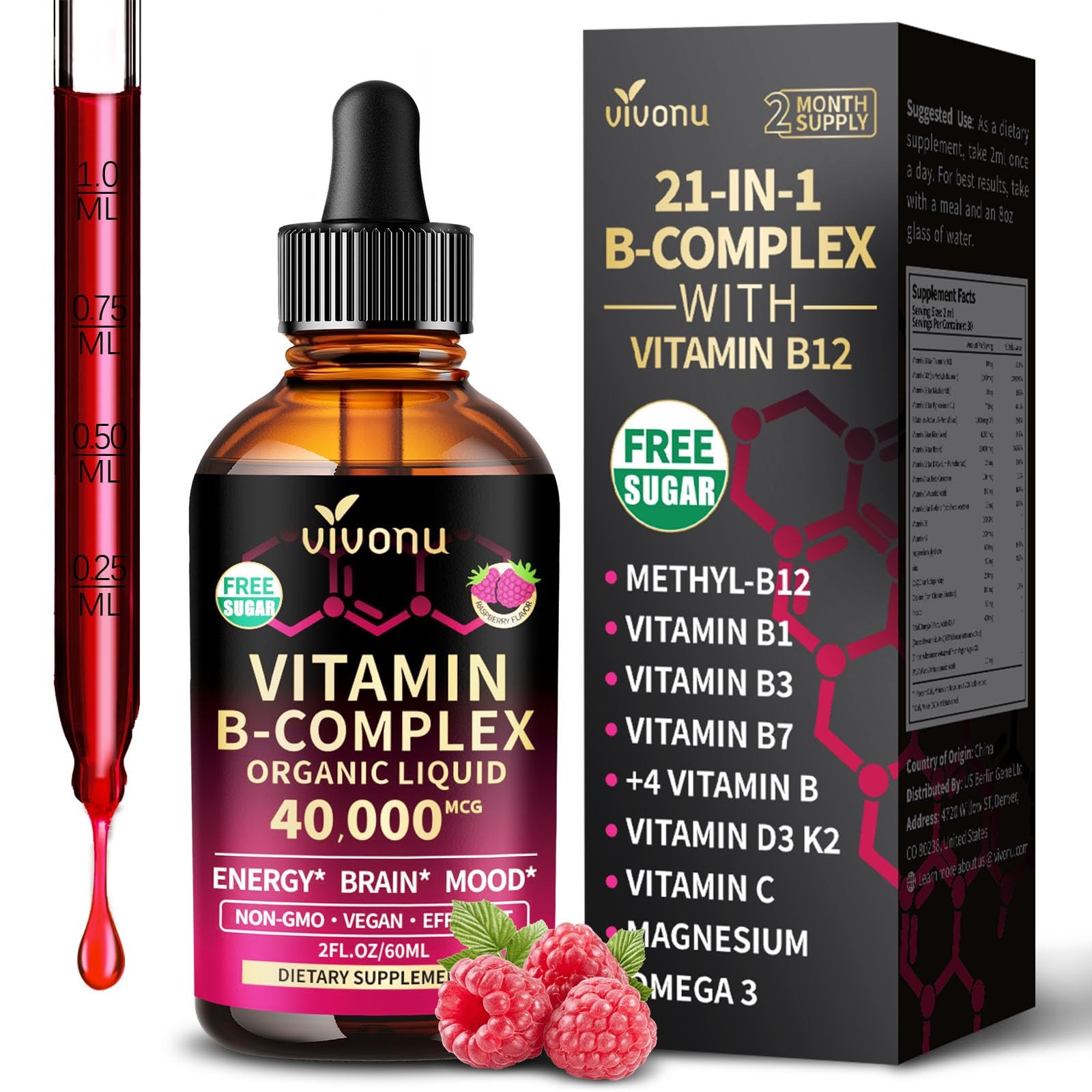 VivoNu Vitamin B Complex Liquid 30 Fl Oz (Pack of 1), 2 1)