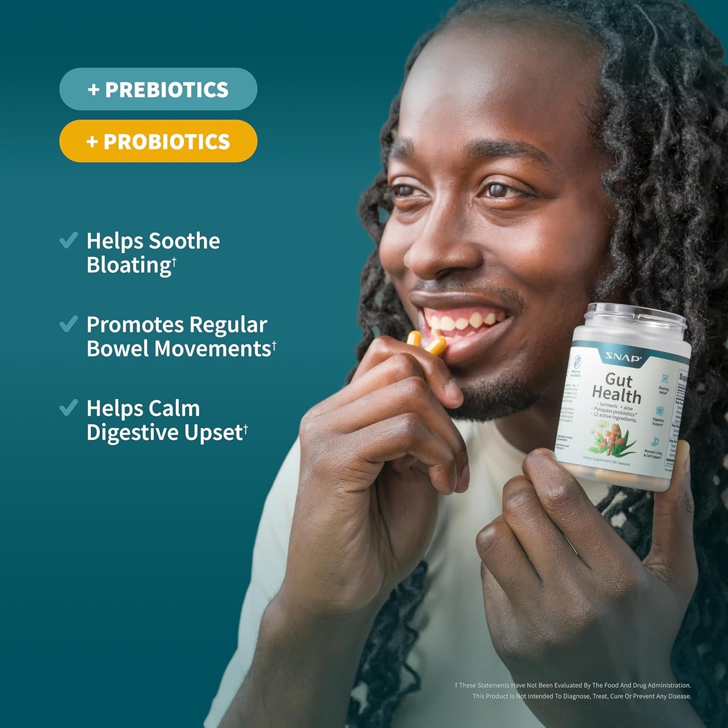 Snap Gut Health Capsules Turmeric Aloe Pylopass Probiotics 15 Active Ingredients