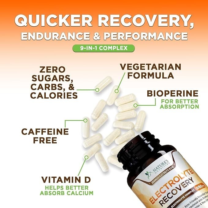 Electrolyte Supplement Hydration Pills w/Bioperine 690mg Replenish Electrolytes