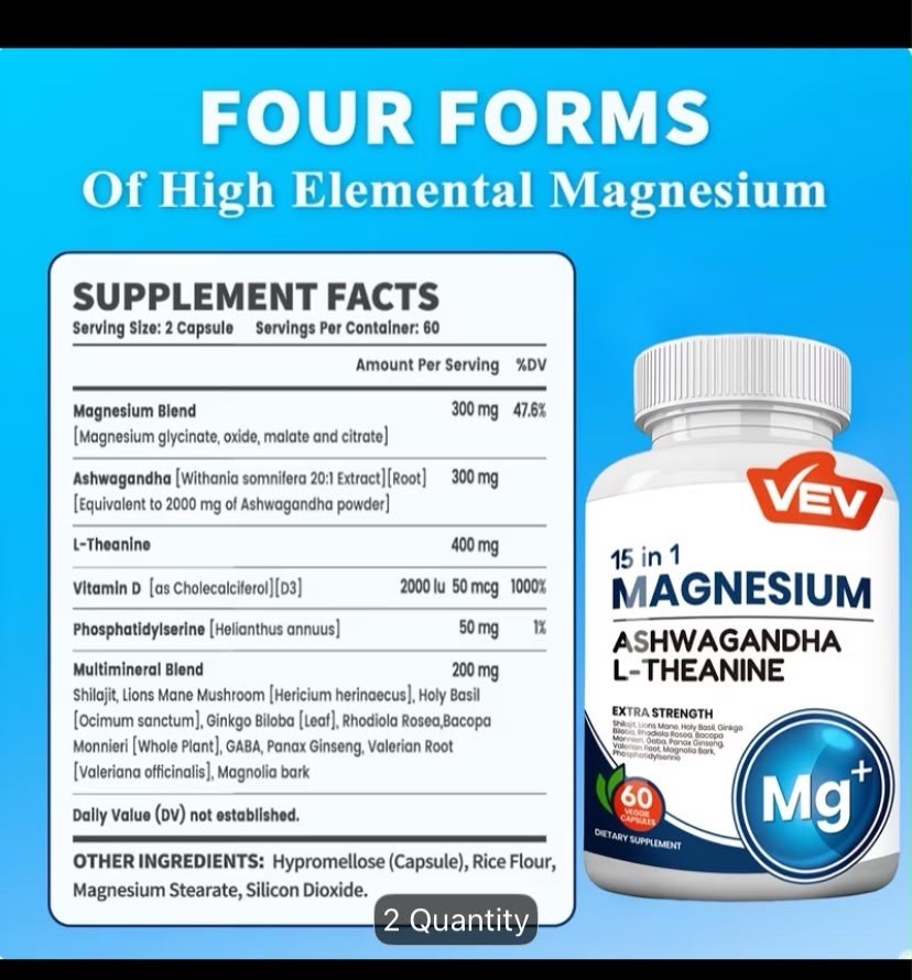 2 Packs VEV 15-in 1 Magnesium Glycinate Citrate Complex Capsules 60 Counts