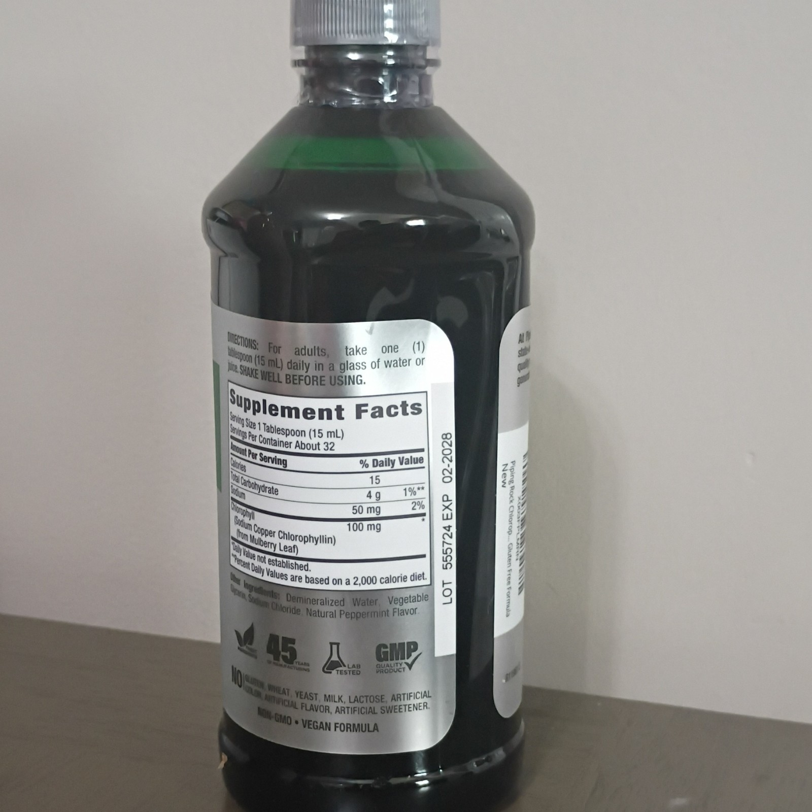 Piping Rock Liquid Chlorophyll 100 mg Peppermint 16 fl oz Vegan Supplement