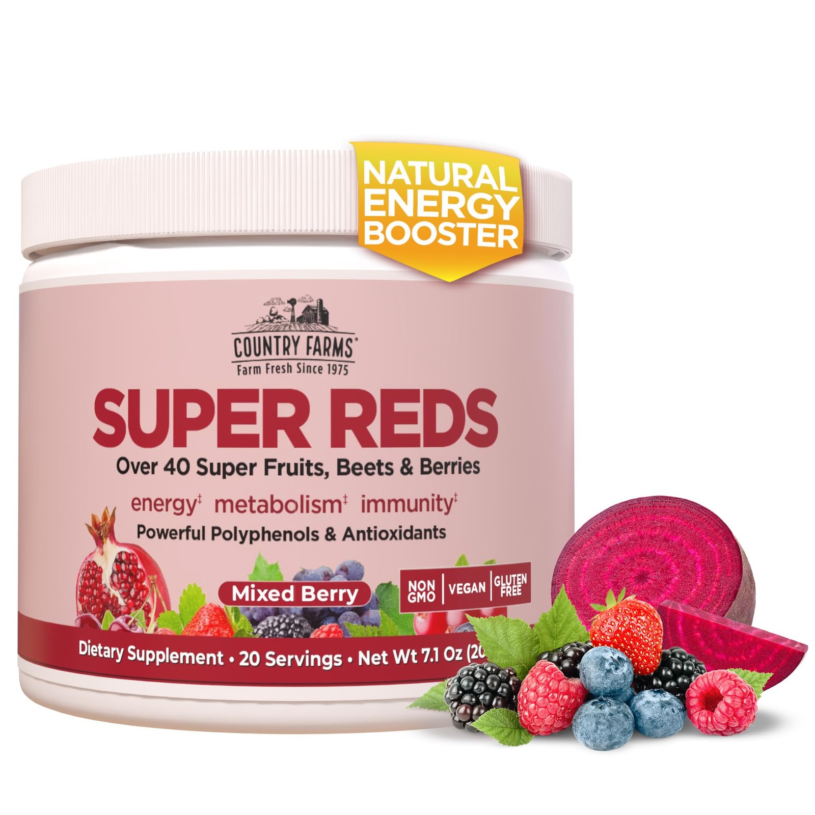 COUNTRY FARMS Super Reds, Energizing Polyphenol Superfood, 48 Super Fruits