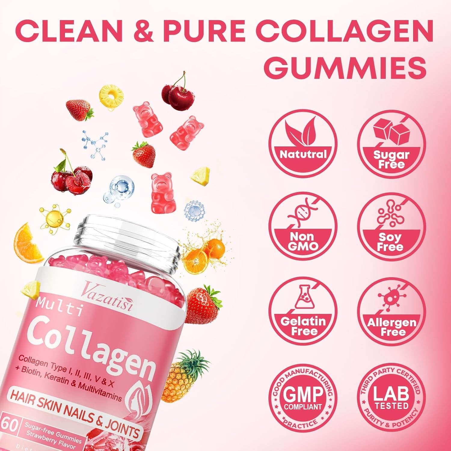 2 Pack Sugar Free Collagen Gummies for Women & Men | Hydrolyzed Collagen Peptide
