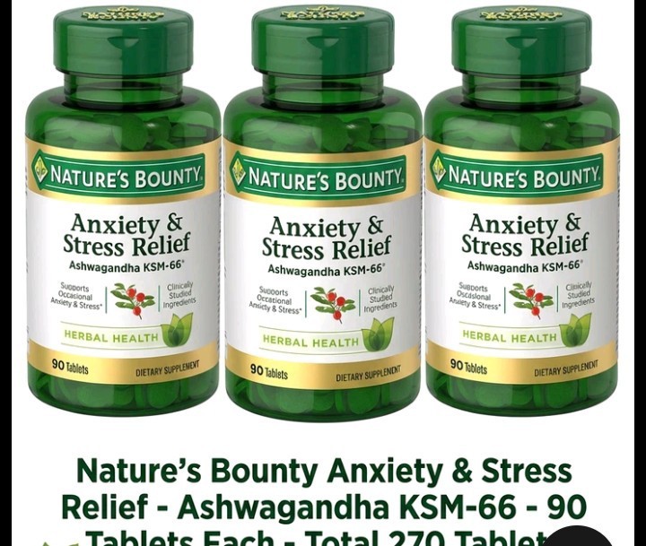 3 PACK -Nature’s Bounty Anxiety & Stress Relief Ashwagandha KSM-66 Exp 10-28