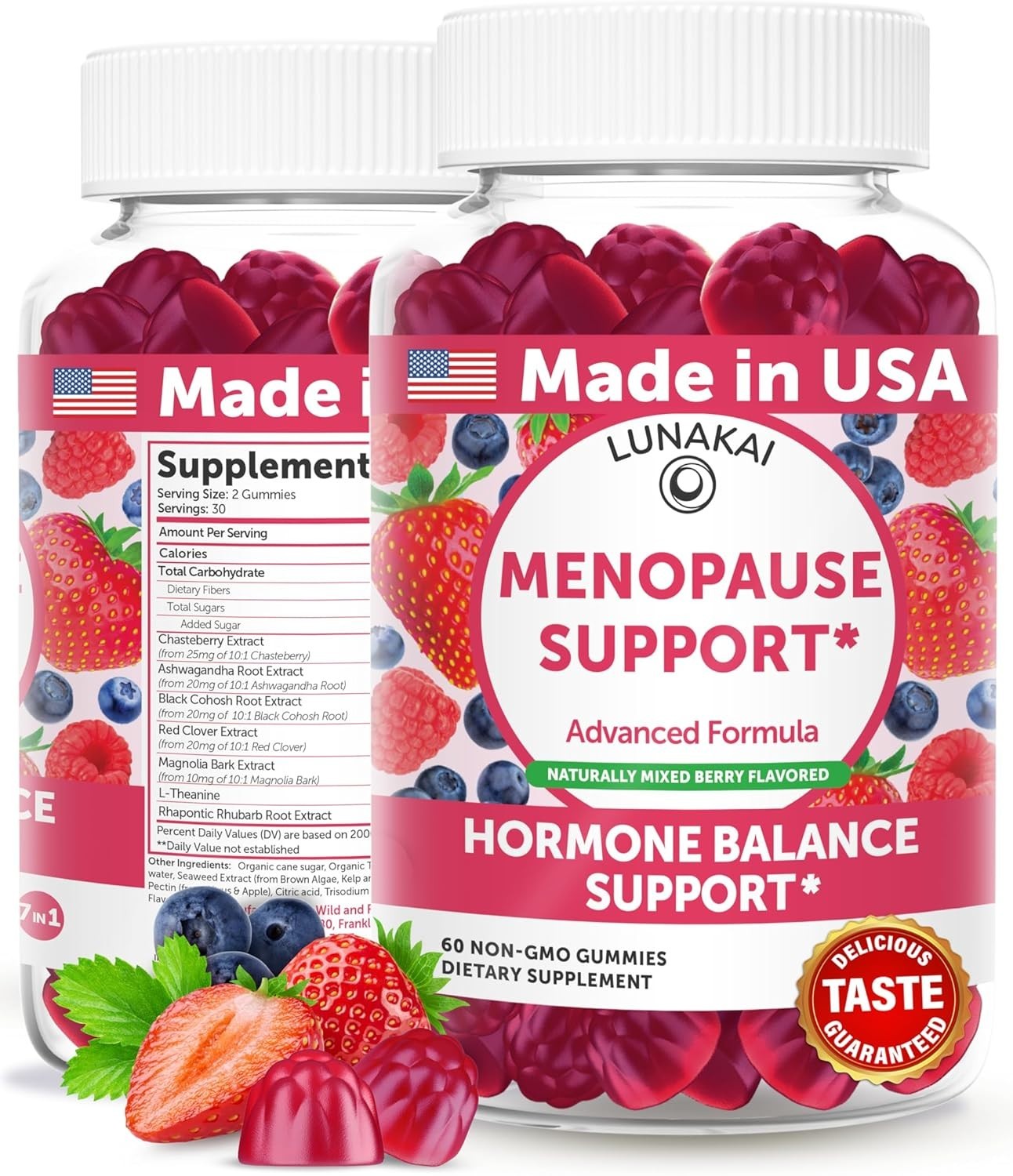 Lunakai Menopause Support 60 Gummies Non-GMO Mixed Berry Flavor Hormone Balance