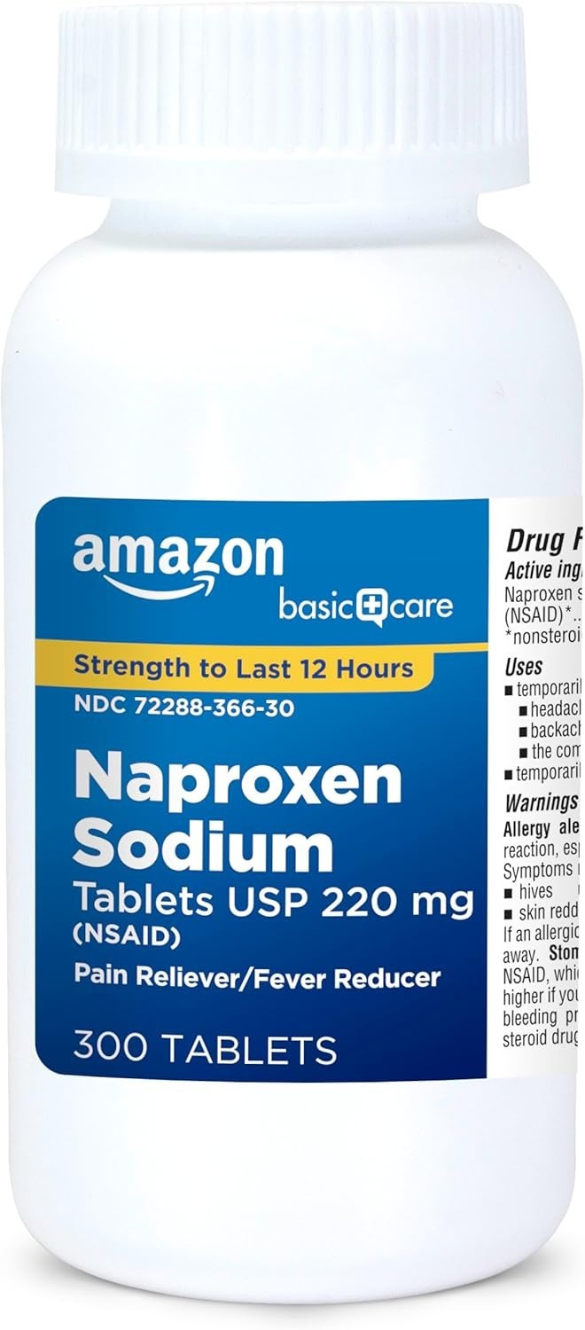 Amazon Basic Care Naproxen Sodium 220mg Pain Reliever 300ct Comparable to Aleve