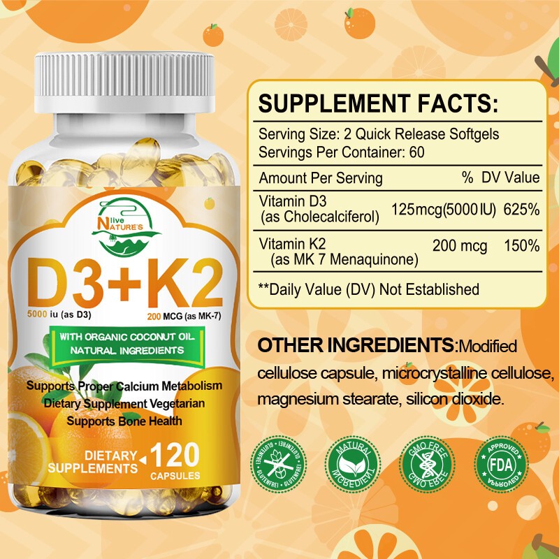 1-4 Packs Vitamin K2 (MK7) D3 5000 IU Supplement, BioPerine Capsules, Immune USA
