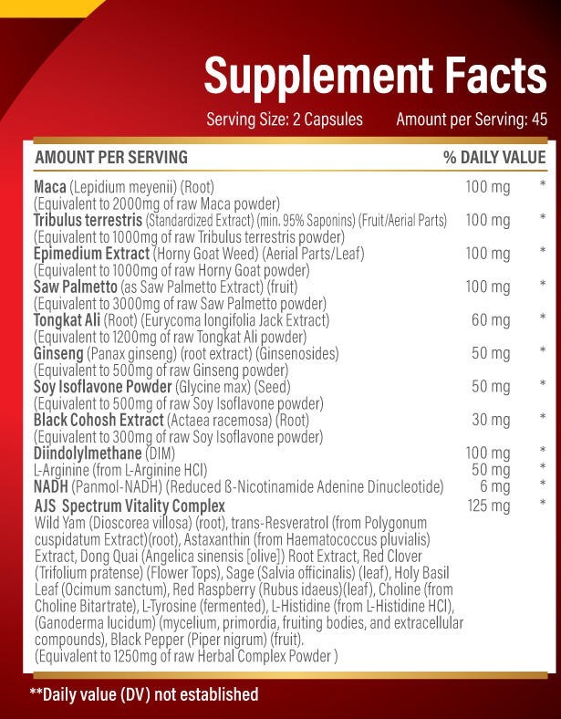 AJS Maca Root Capsules,Tribulus Extract for Men & Women 90 Capsules 23 in one