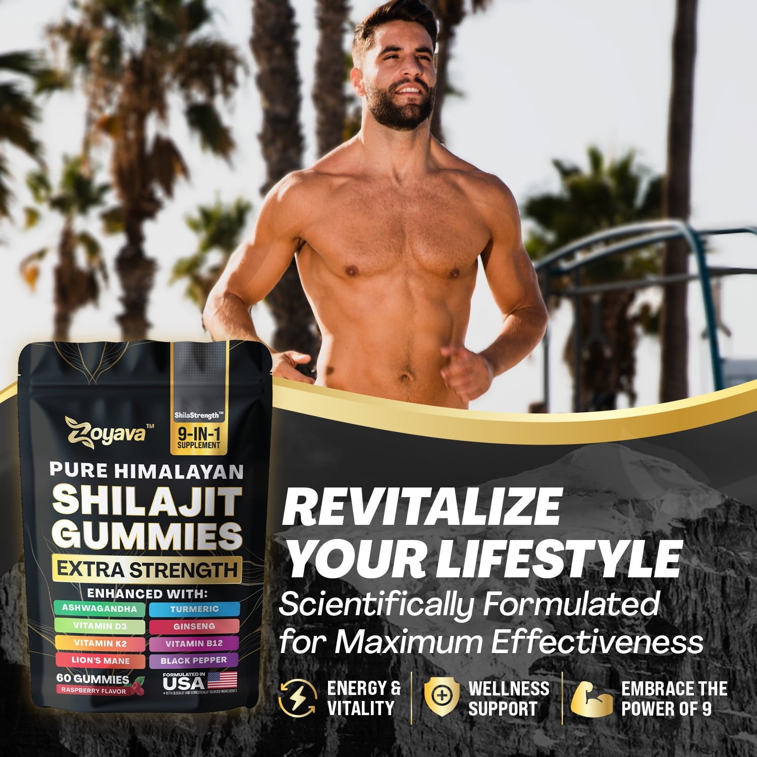 Zoyava Shilajit Gummies 2000MG Ashwagandha 1000MG Lion’s Mane 1500MG, 60 Gummies