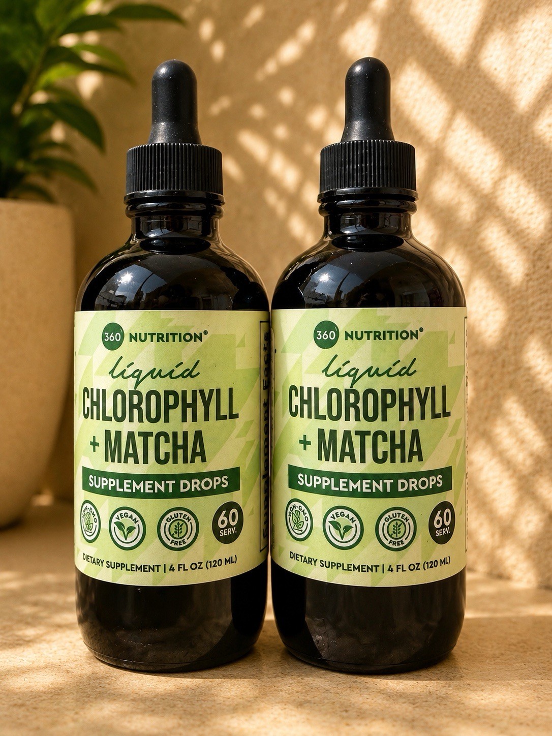 2-Pack 360 Nutrition Liquid Chlorophyll + Matcha Supplement Drops 4 fl oz 120ml