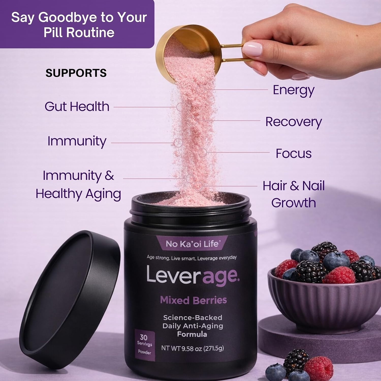 Leverage Anti-Aging Supplement with NMN for NAD+, Biotin & Hyaluronic Acid -3 Pk