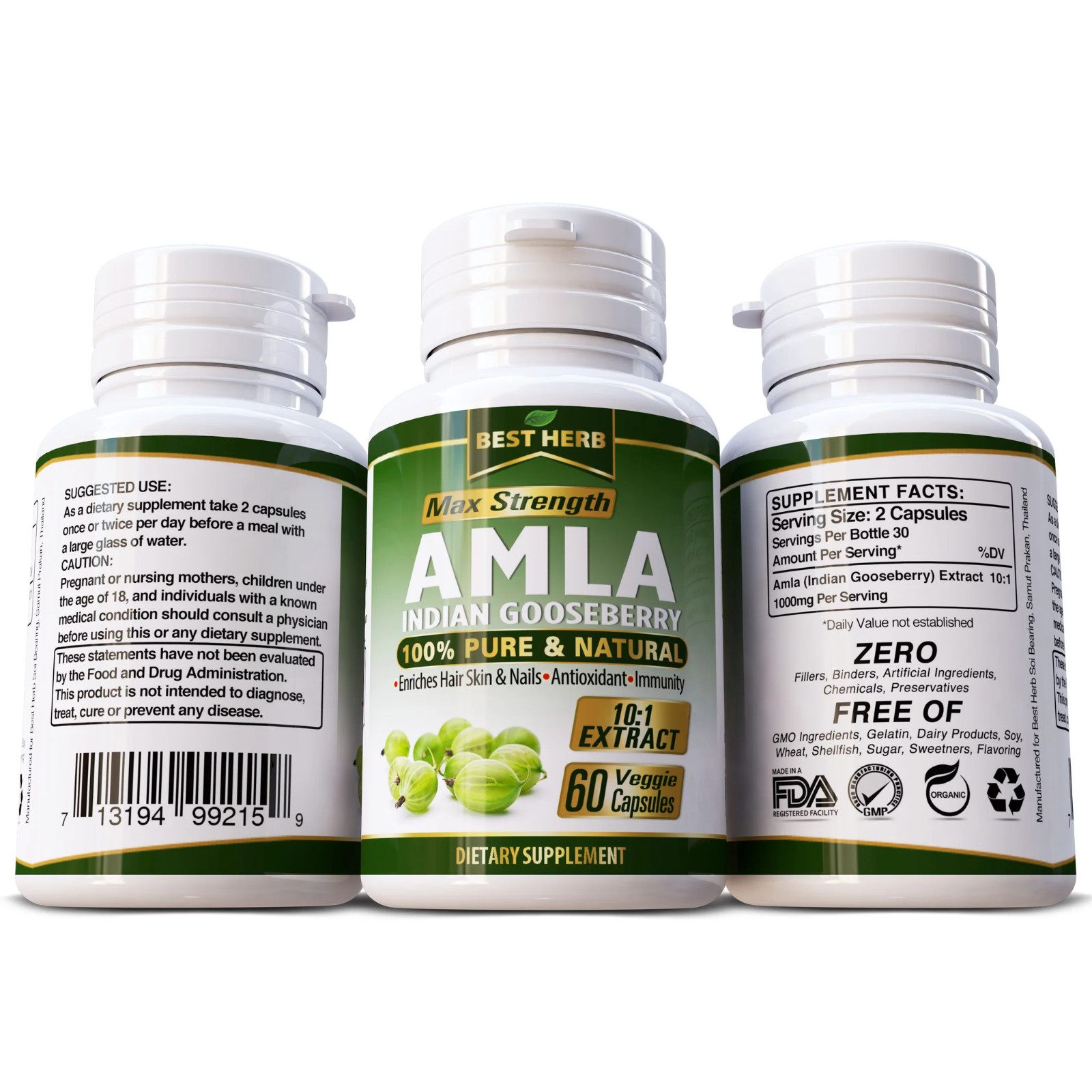 MAX STRENGTH AMLA Supplement Pills 60 Vegan Caps Pure Organic Indian Gooseberry