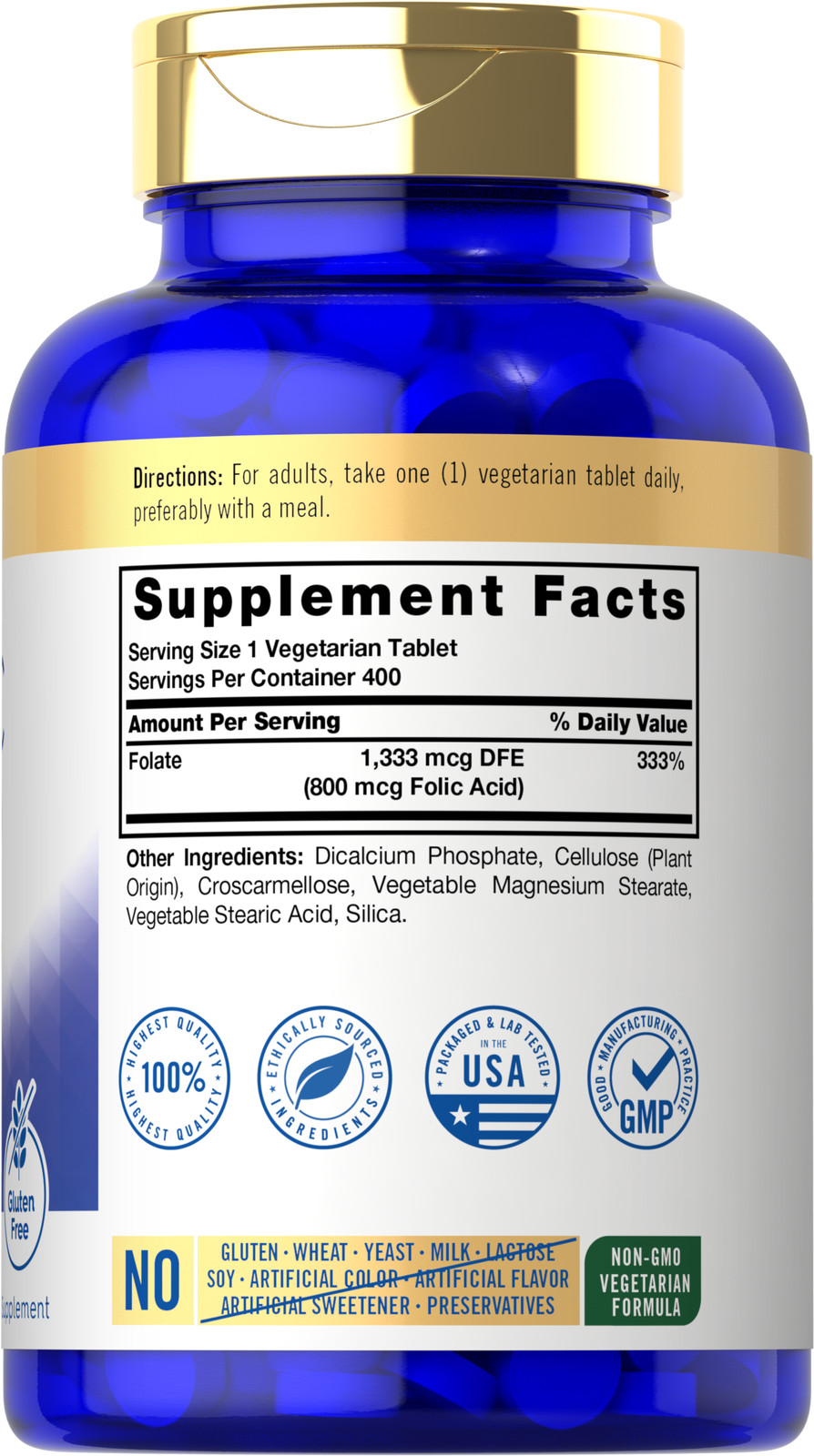 Folic Acid 800 mcg | 400 Tablets | Vegetarian, Non-GMO, Gluten Free | by Carlyle