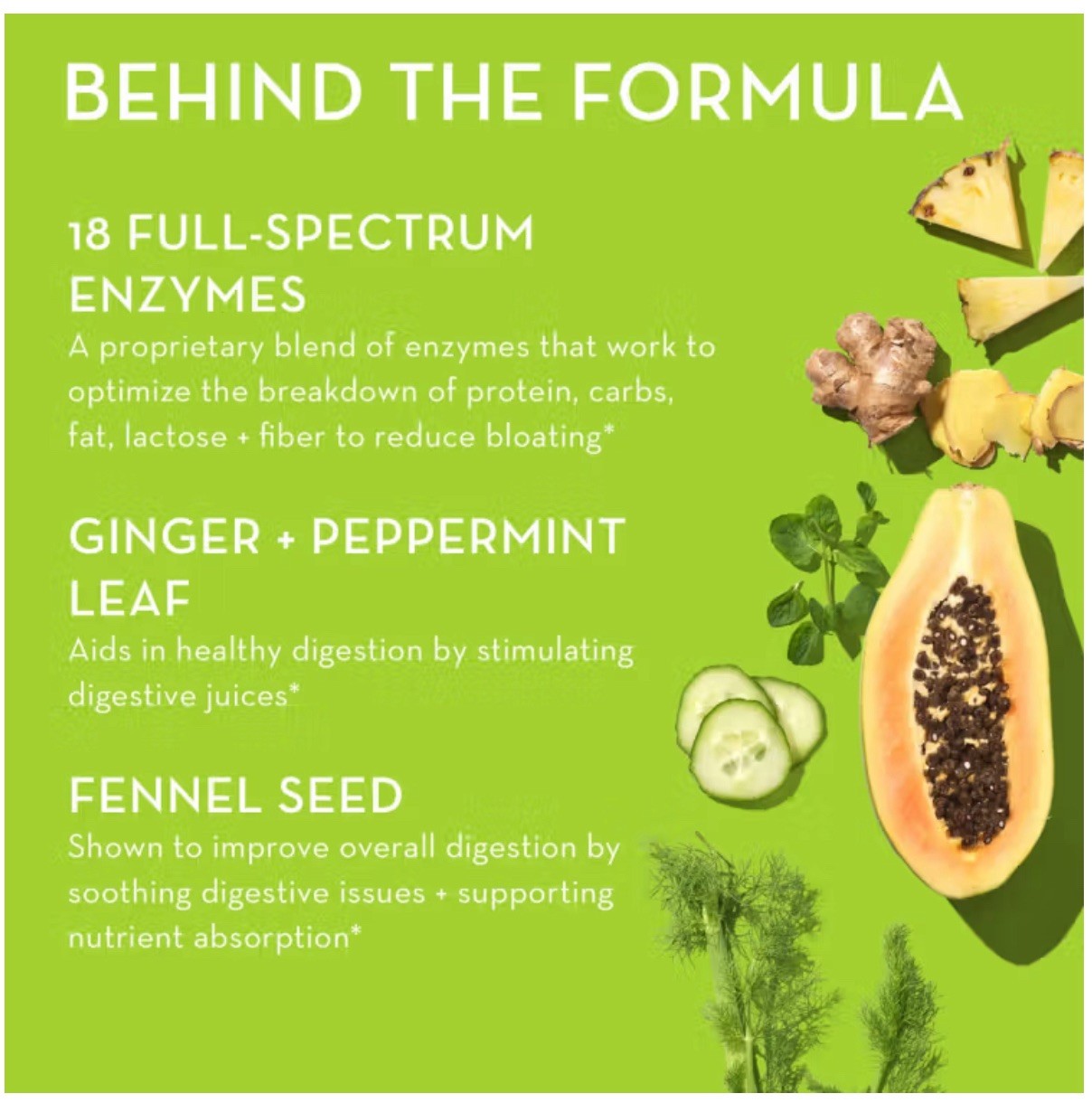 HUM Flatter Me Supplement for Daily Bloating-18 Full Spectrum Digestive Enzymes