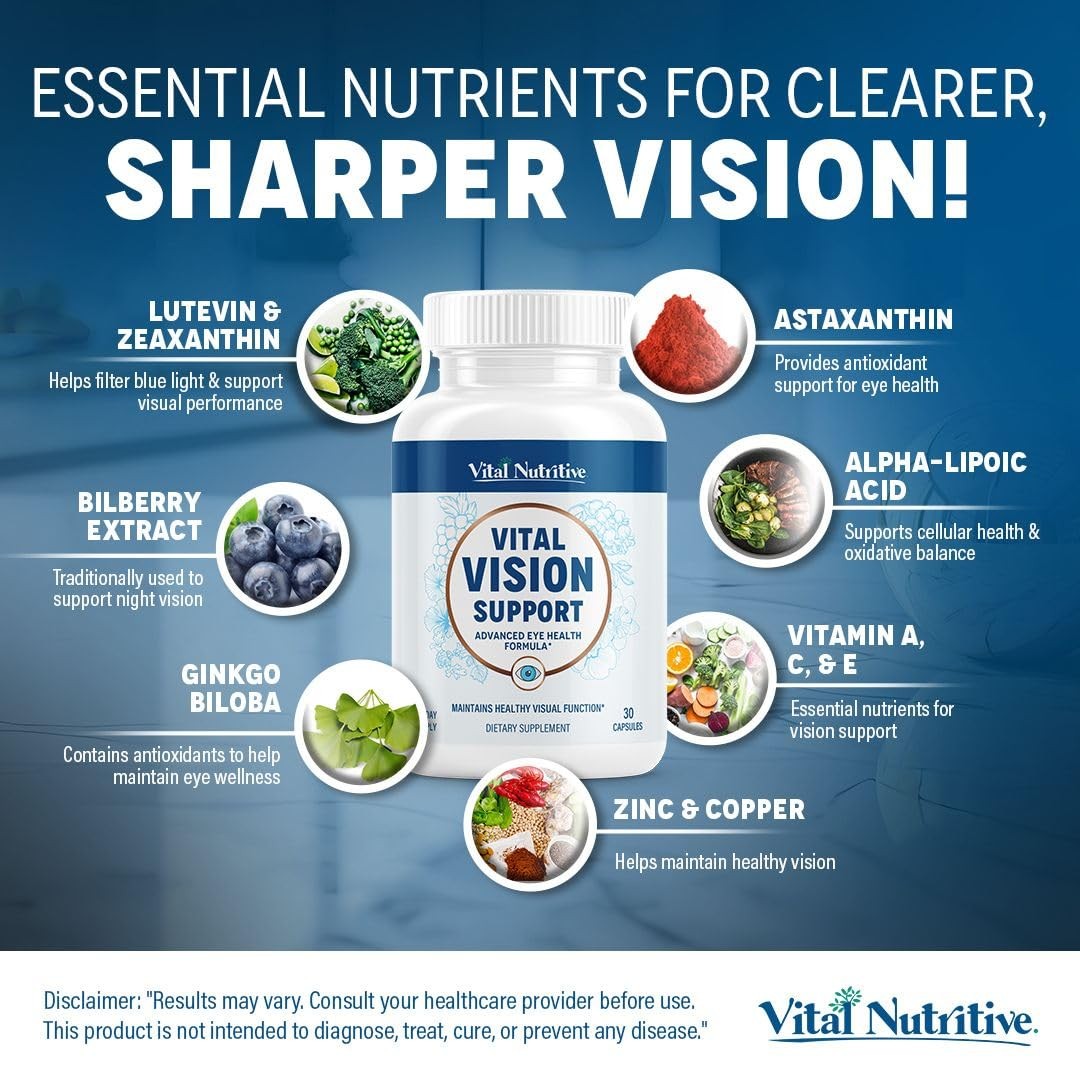 Eye Health Supplement with Vitamin A, Lutein & Antioxidants – 30 Days Supply