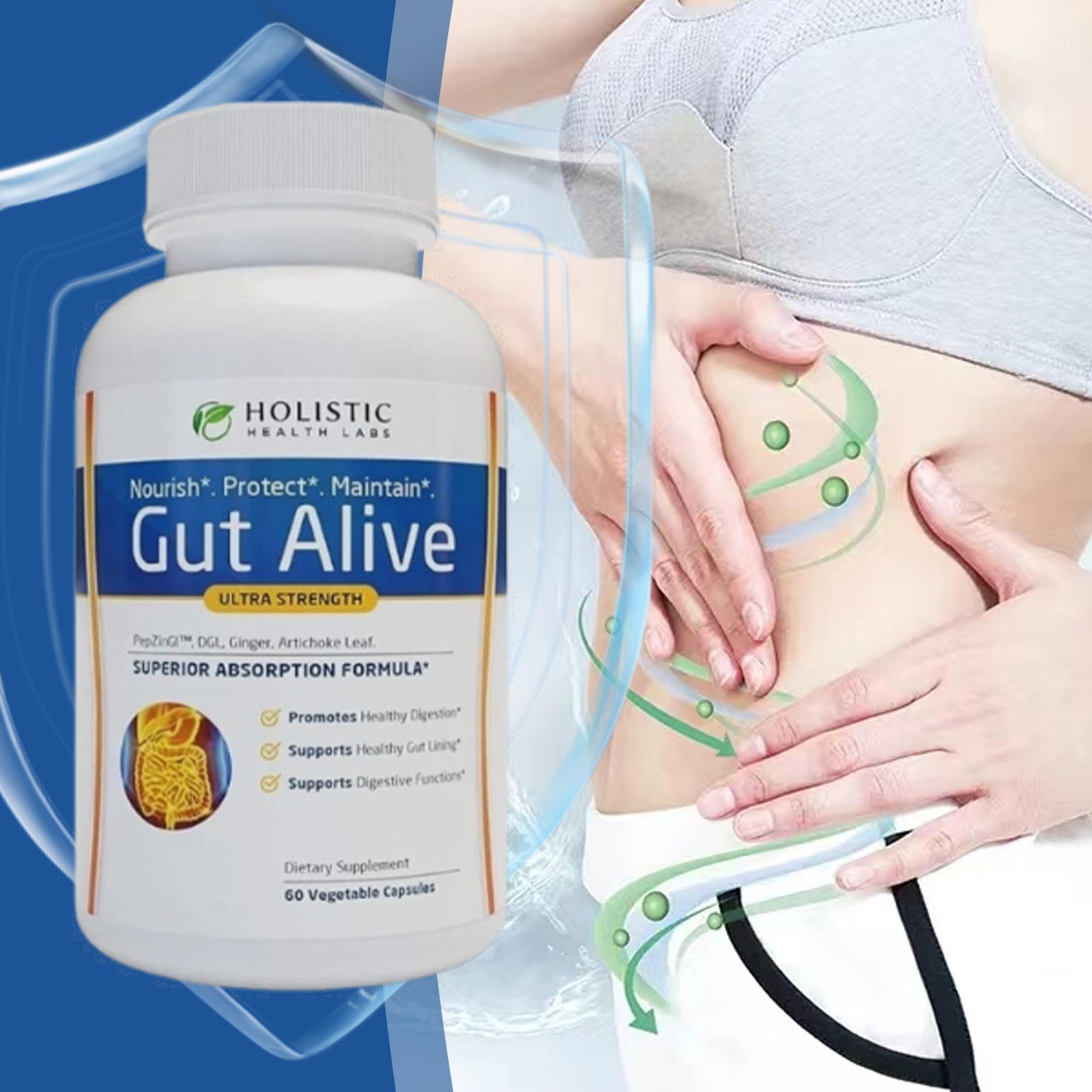 Holistic Health Labs Gut Alive Ultra Strength Gut Health 60 Capsules (1-3 Pack)