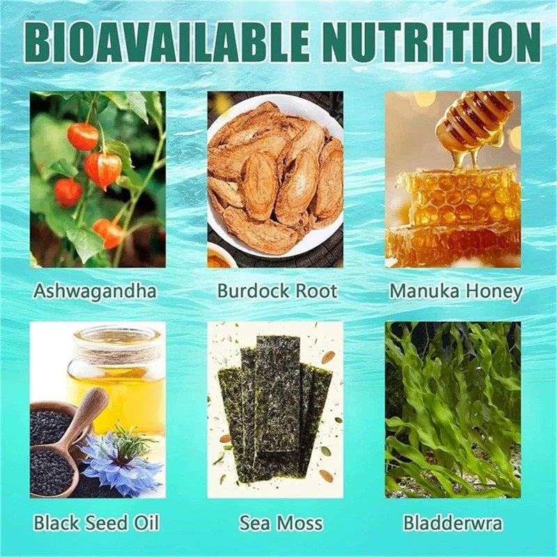 16 IN 1 Organic Sea Moss Gummy Irishmoss Extract 6000Mg Green Apple Flavor US