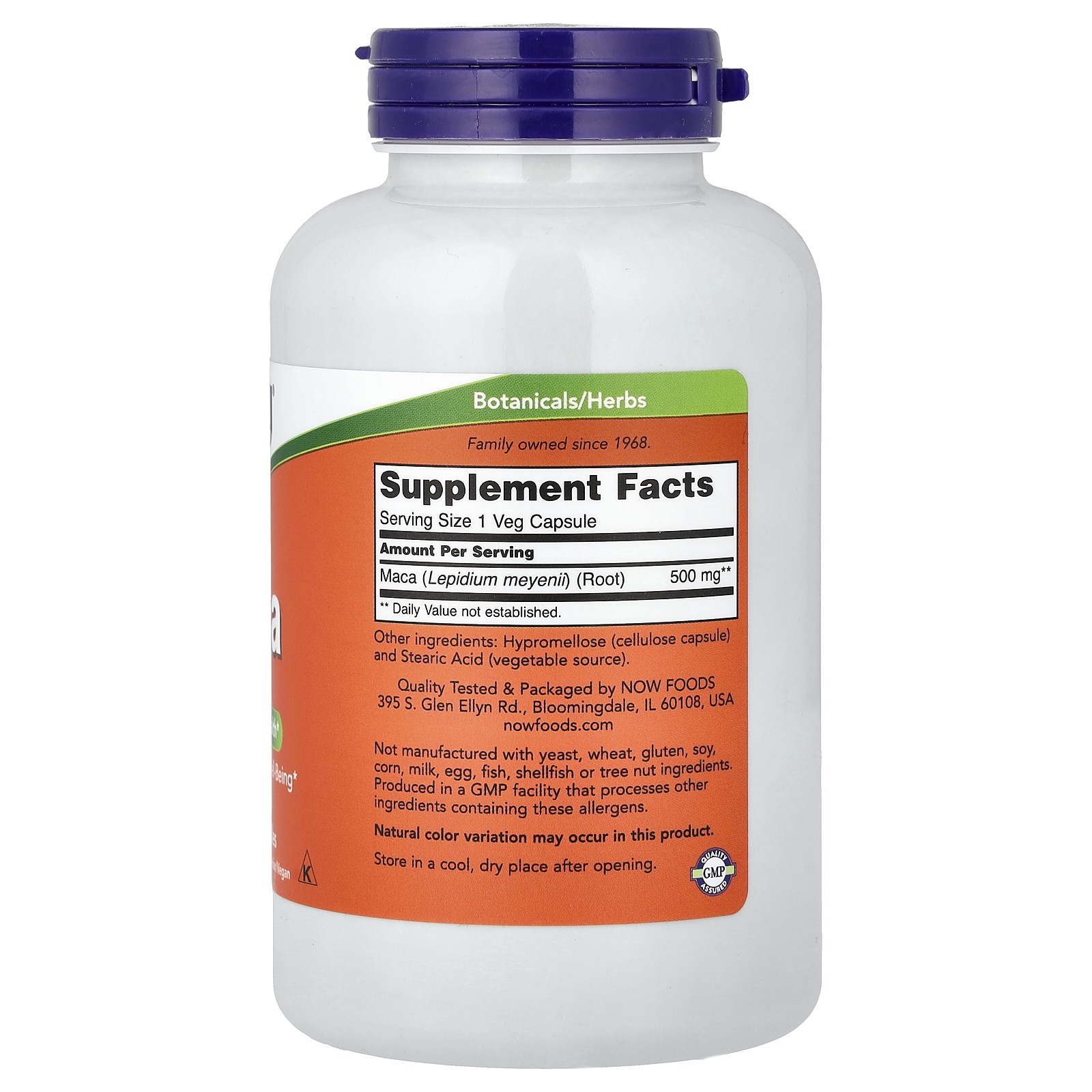 Now Foods Maca 500 mg 250 Veg Capsules GMP Quality Assured, Vegan, Vegetarian