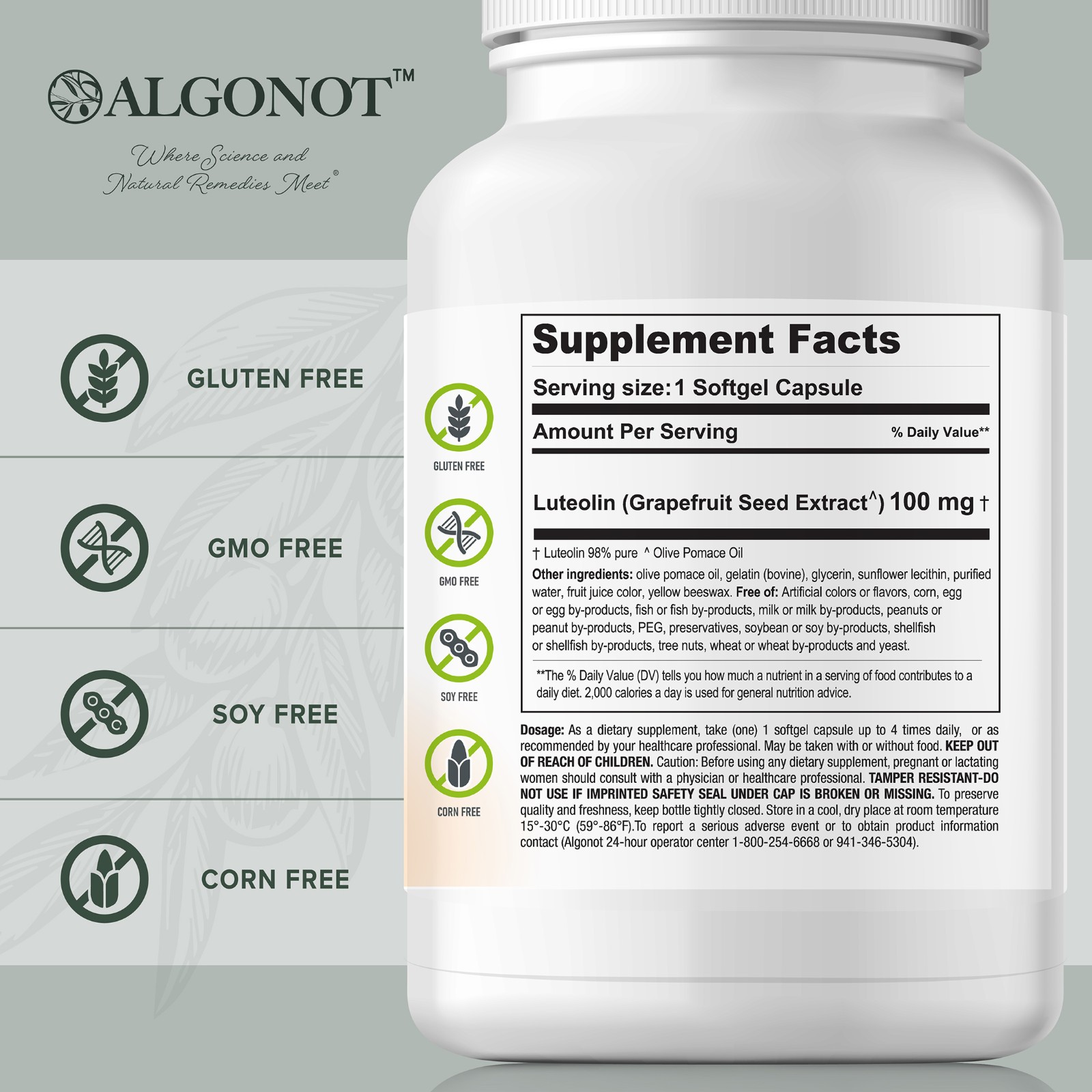 Algonot PureLut Liposomal Luteolin – 60 gelcap | Patented Olive Oil Formula