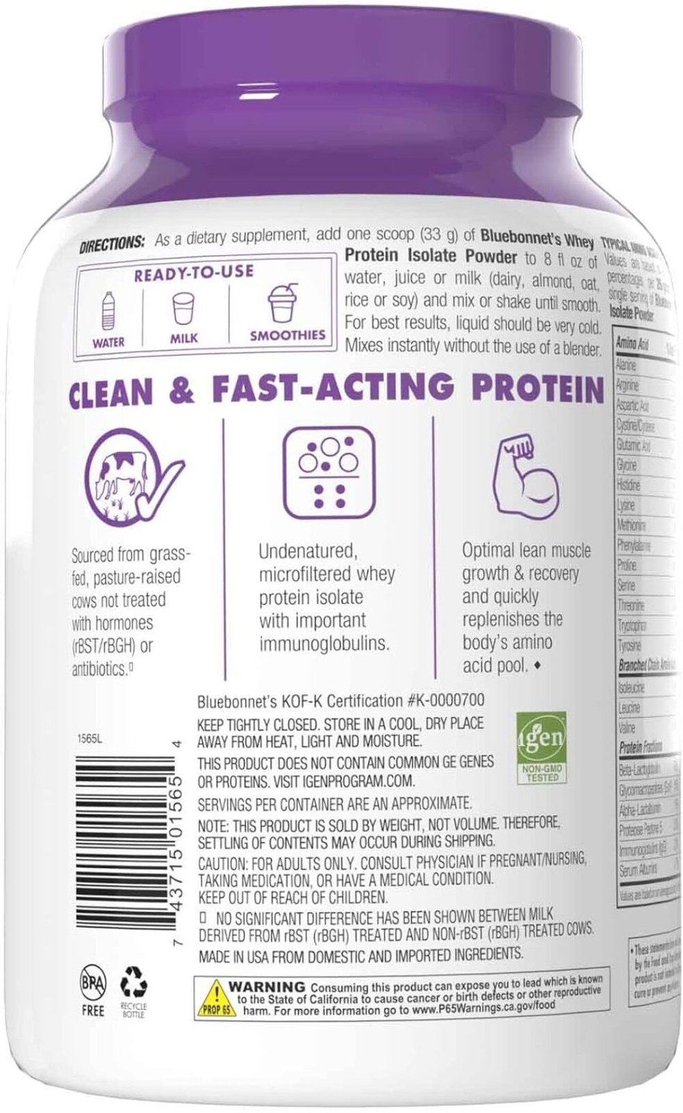 Bluebonnet Nutrition – WHEY PROTEIN ISOLATE POWDER FRENCH VANILLA 2 lb EXP 6/27
