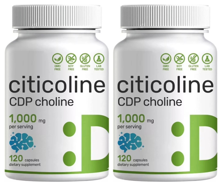 Citicoline CDP Choline 1000mg 2X120 Caps supports Brain Cognitive Function