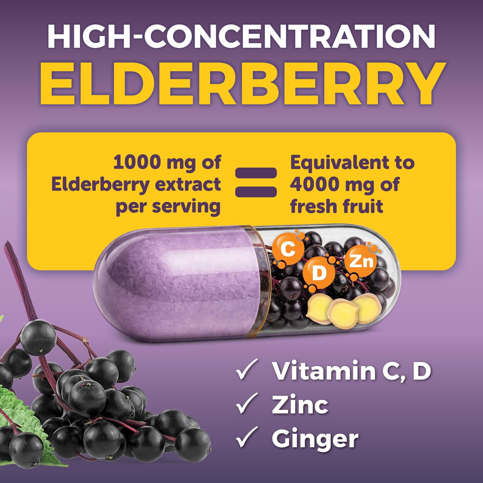 Viva Naturals Black Elderberry 1000mg with Vitamin C, D3 5000 IU & Zinc 5in1…
