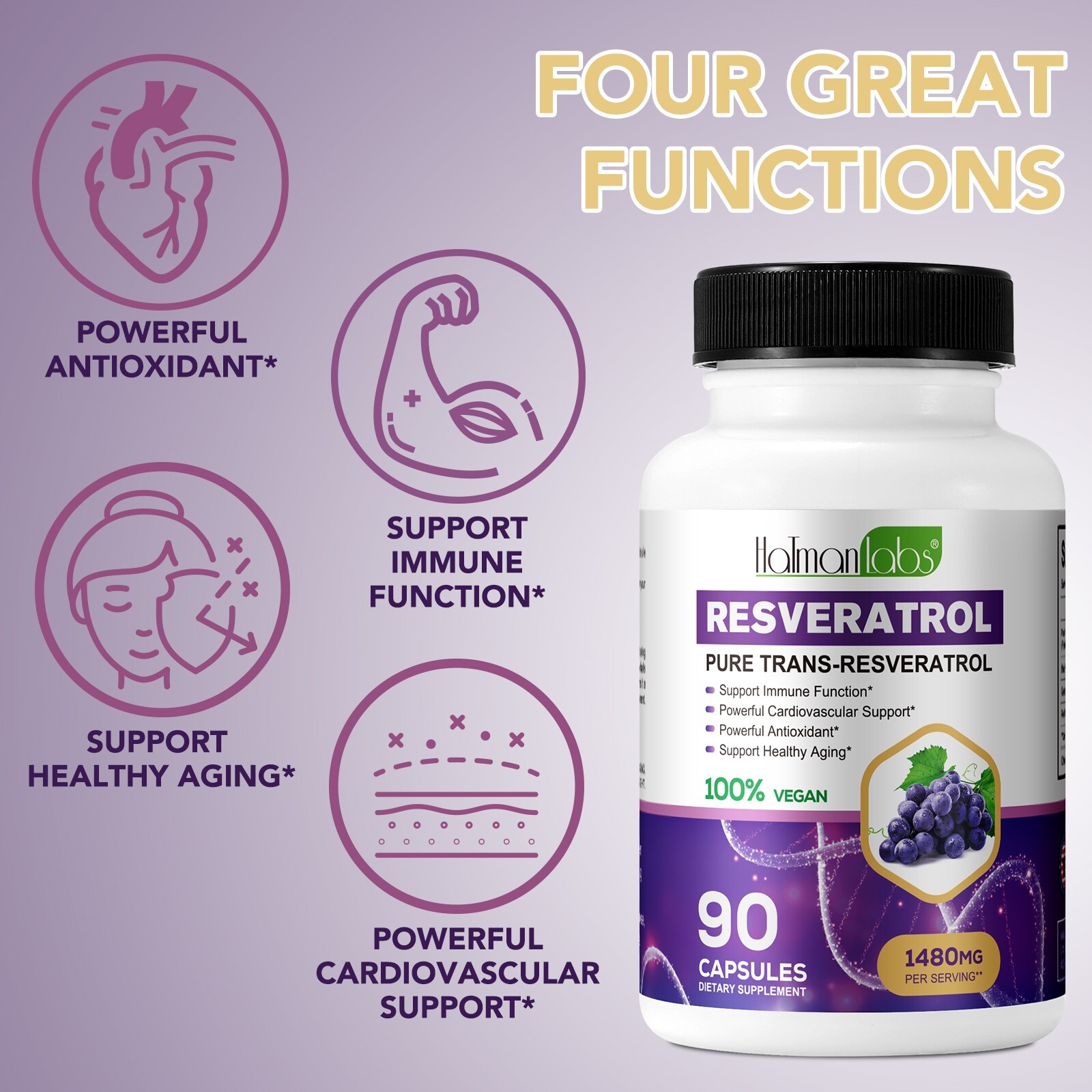 High Purity Resveratrol Capsules 98% Trans-Resveratrol Reservatrol Supplement –