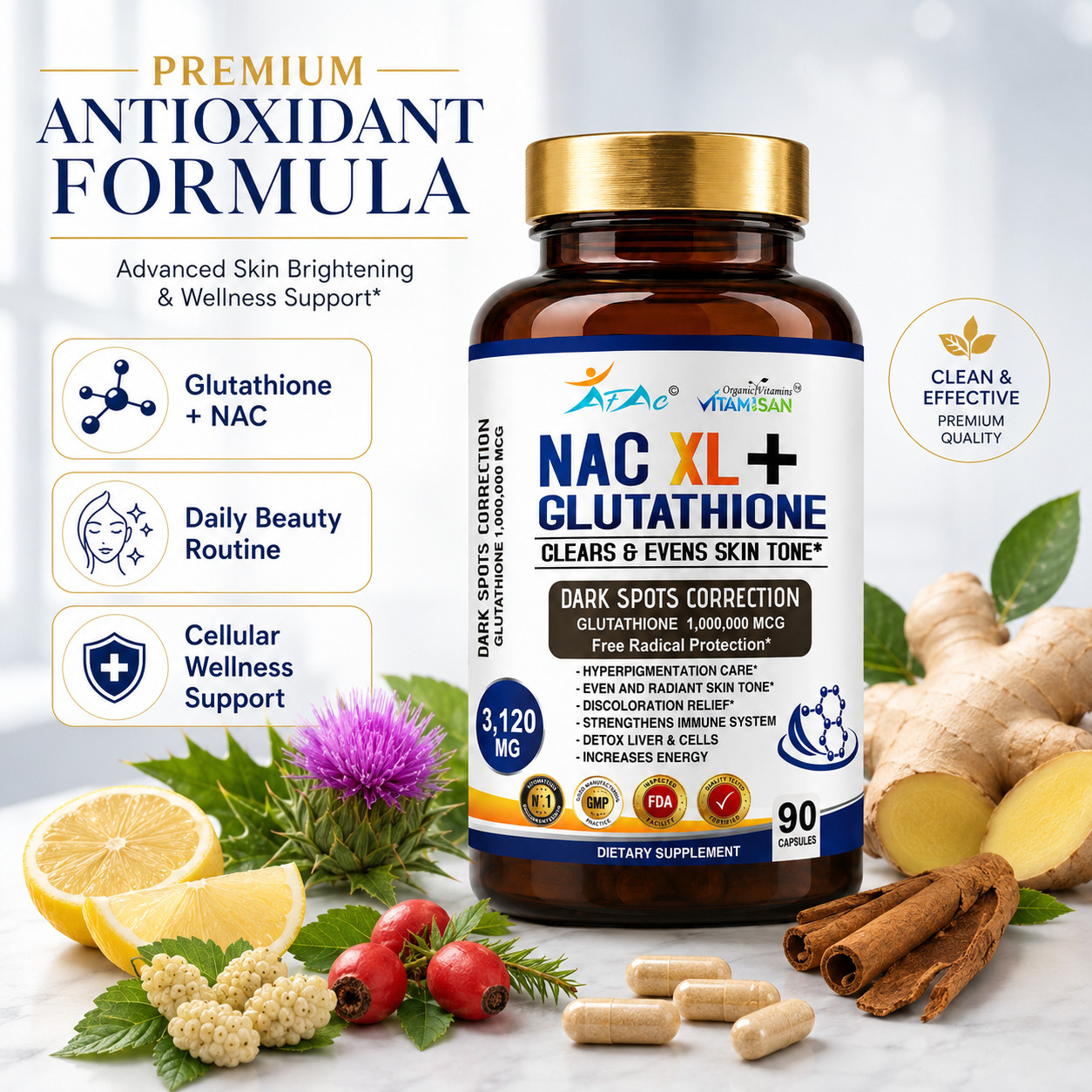 Glutathione Whitening Pills – Dark Spots & Acne Scar Support skin USA 100%