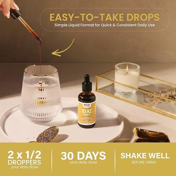 Bella All Natural D3 K2 Drops 3 Pack Organic Omega 3 MCT Premium Essential Oil