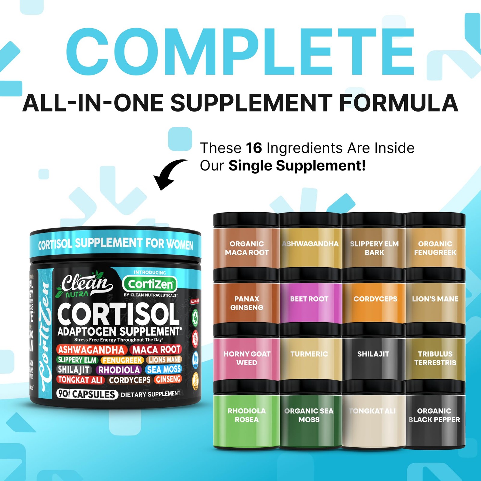 Clean Nutra Cortisol Supplements For Women | 90 Count (Pack of 1), Black/Teal