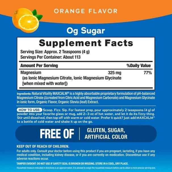 CALM Magnesium Powder | 16 Oz | Orange Flavor | Vegan (free ship)